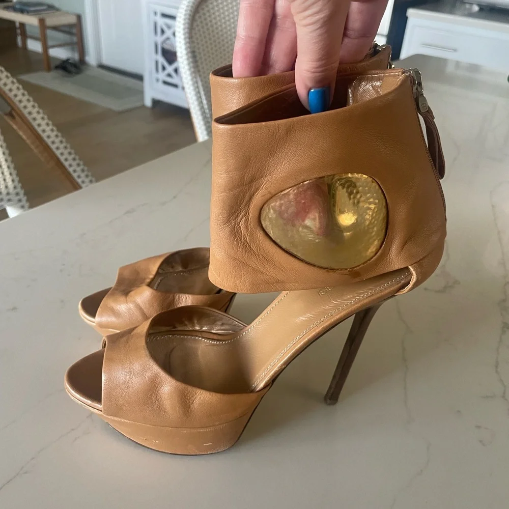 Sergio Rossi Tan Leather six inch heels with platform
